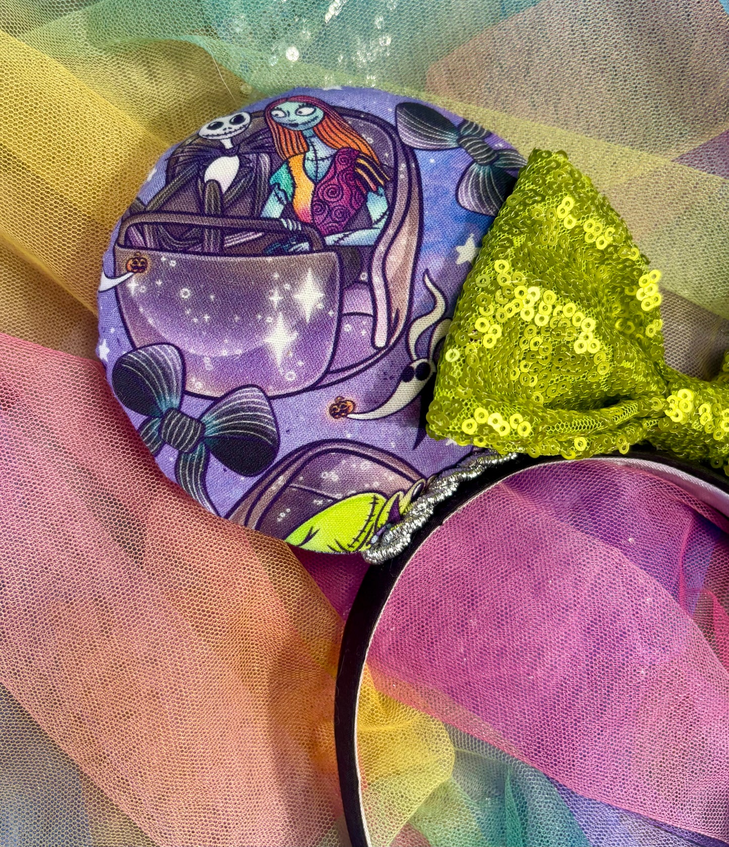 Nightmare Before Christmas x Haunted Mansion Mouse Ears – Handmade Disney Headband with Purple Velvet Bow