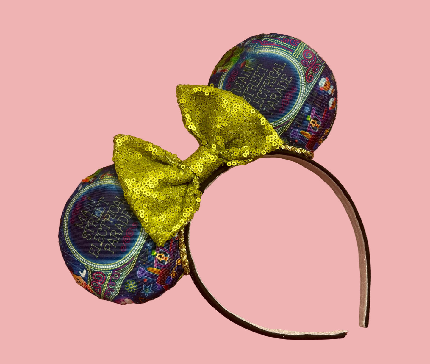 Handmade and ready to ship mouse ears. Mouse ears are on a universal sized poly cotton headband and set comes with a lime green sequin bow. Other colors are available if you leave a note.