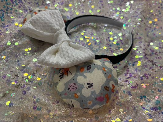 Cute Ghost Mouse Ears | Halloween Mickey Ears Headband with Sequin Bow.