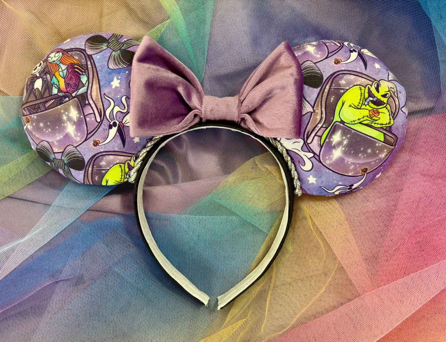 Nightmare Before Christmas x Haunted Mansion Mouse Ears – Handmade Disney Headband with Purple Velvet Bow