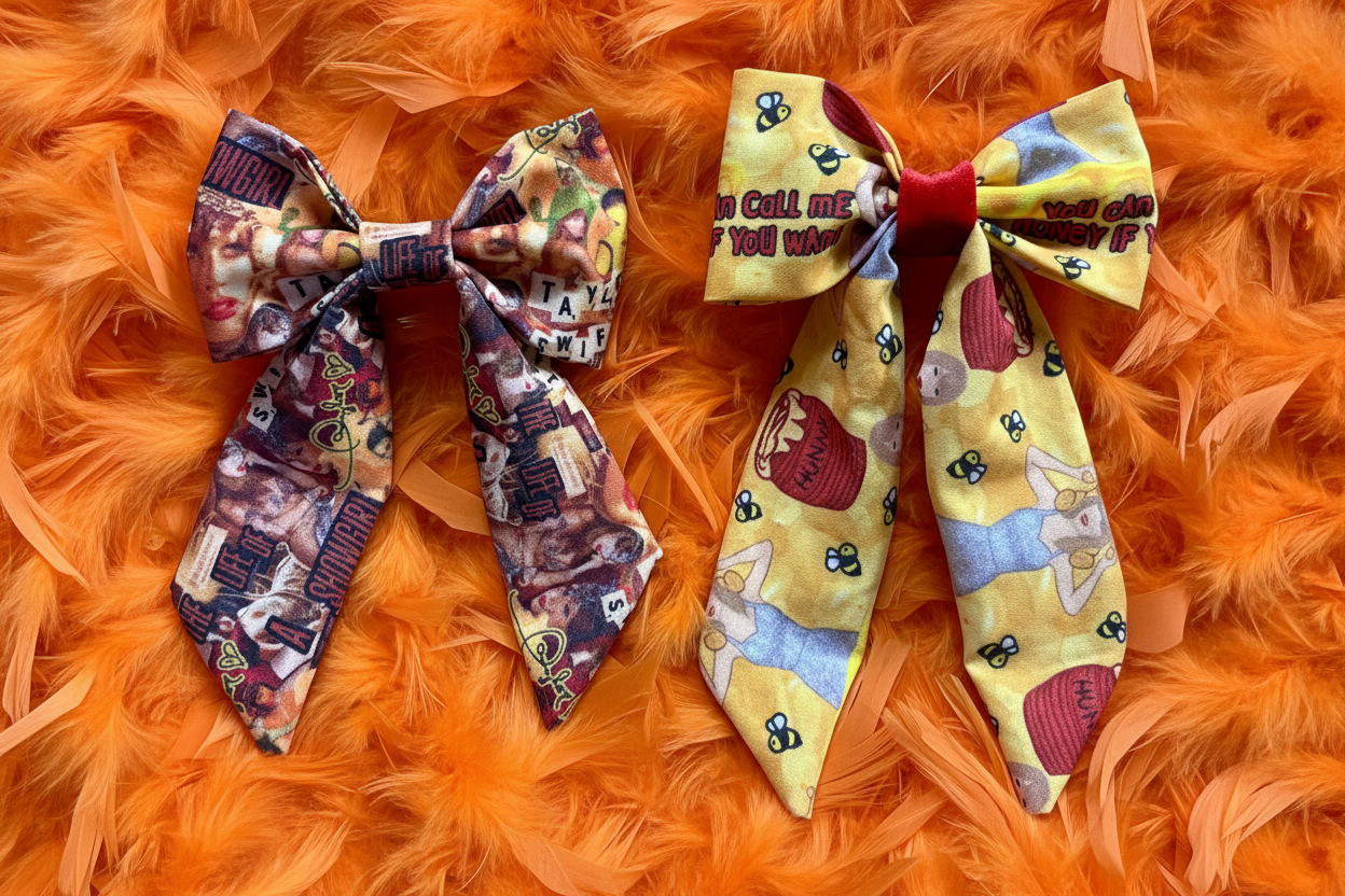 Showgirl Hair Bow Bundle | Orange & Green Taylor Swift Inspired | 2-Piece Handmade Set | Ready to Ship