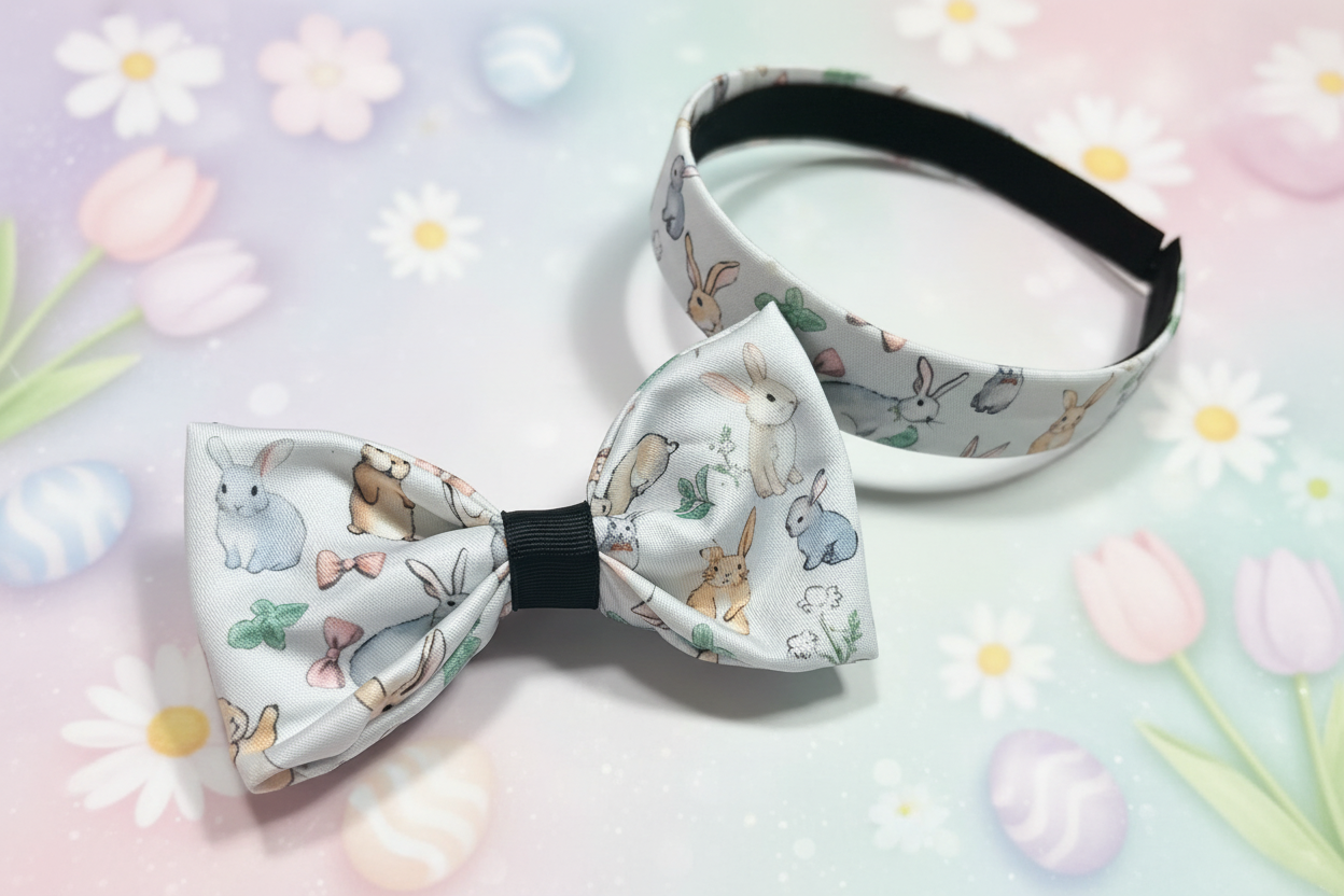 Easter Bunny Hair Accessories Bundle | 4-Piece Headband & Bow Set | Handmade & Ready to Ship