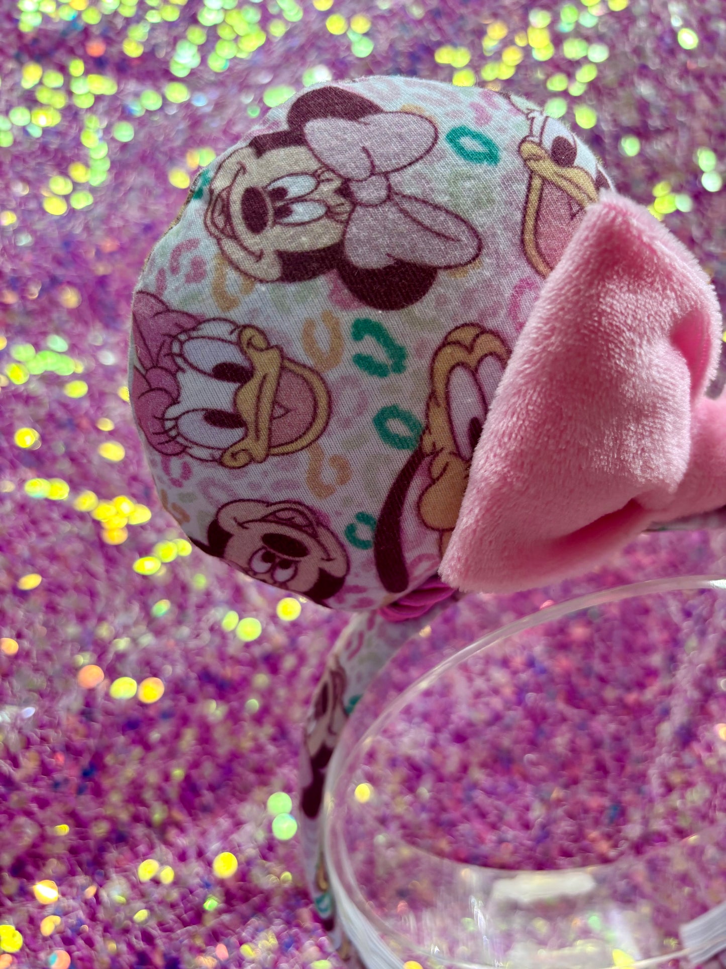 Leopard Print Mouse Ears | Handmade Headband with Pink Plush Bow