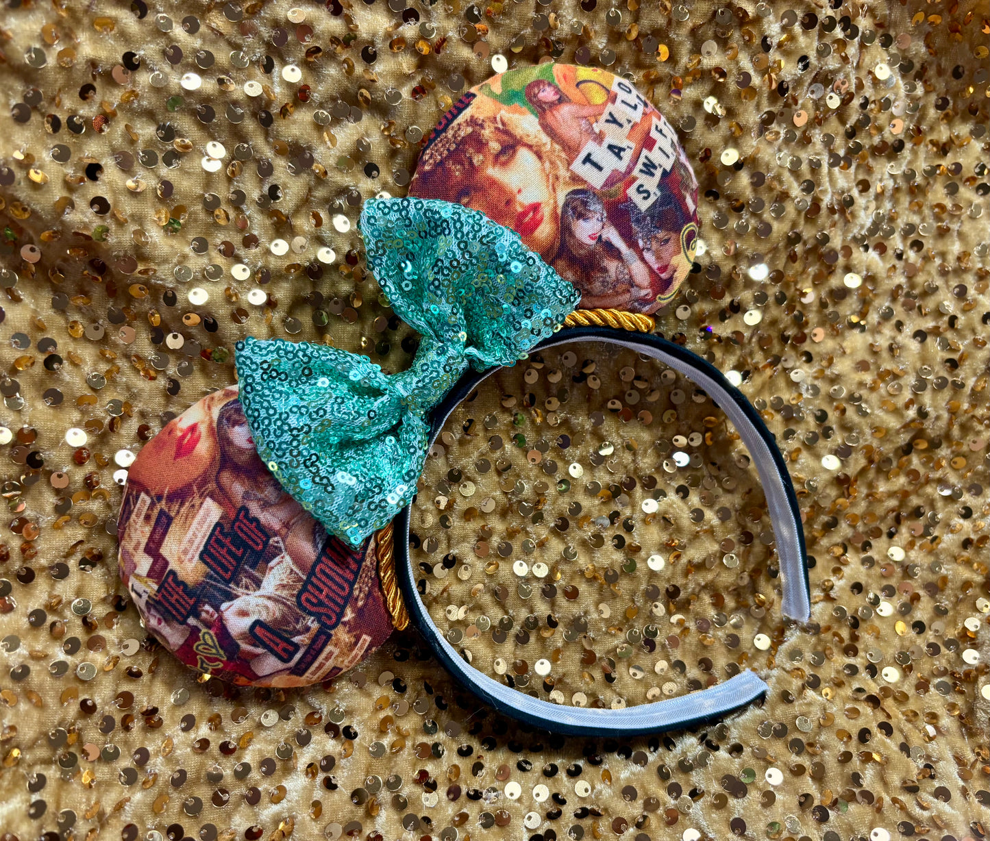 Showgirl Collage Mouse Ears | LOAS Inspired Orange Satin Bow Theme Park Headband