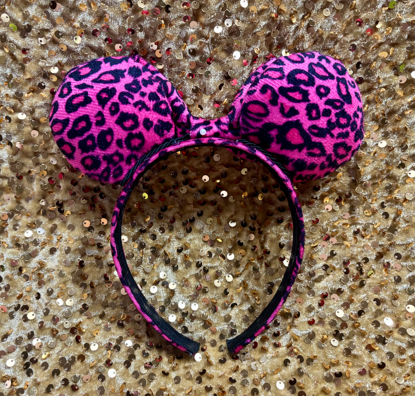 Pink Leopard Mouse Ears Headband | Animal Print Disney Ears | Handmade & Ready to Ship