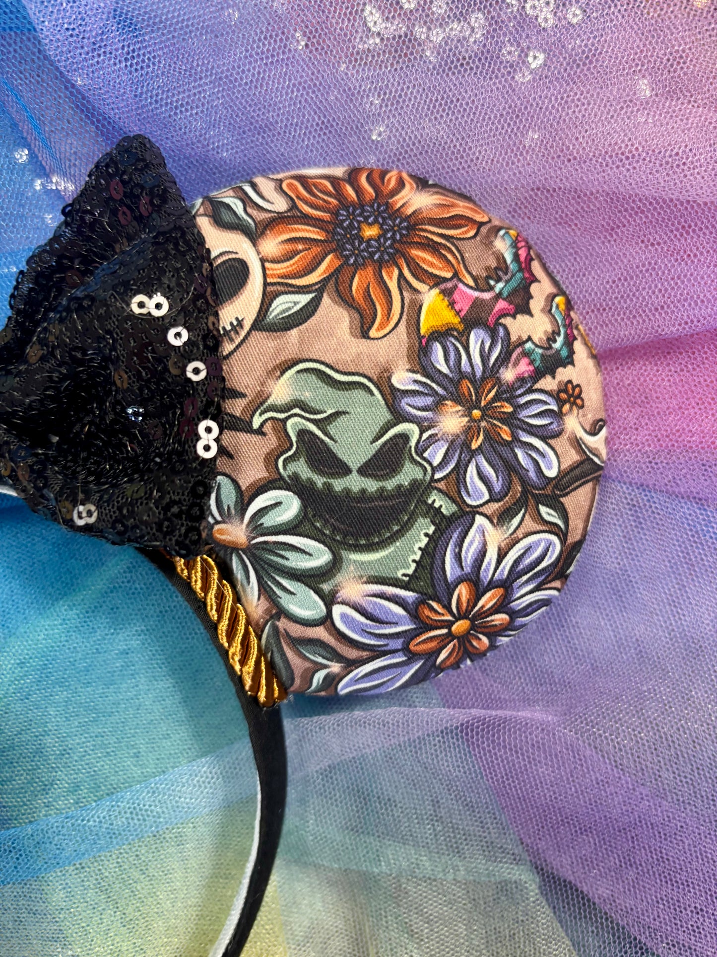 Pretty Nightmare Mouse Ears | Handmade Nightmare Before Christmas Disney Headband with Sequin Bow