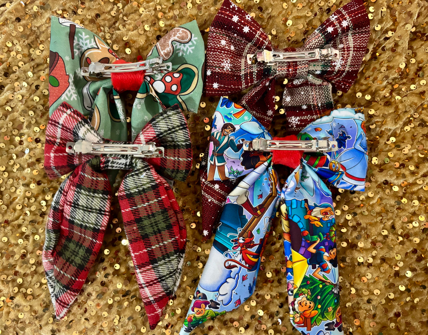 back of the hairbows with French barrette clip backings on them.