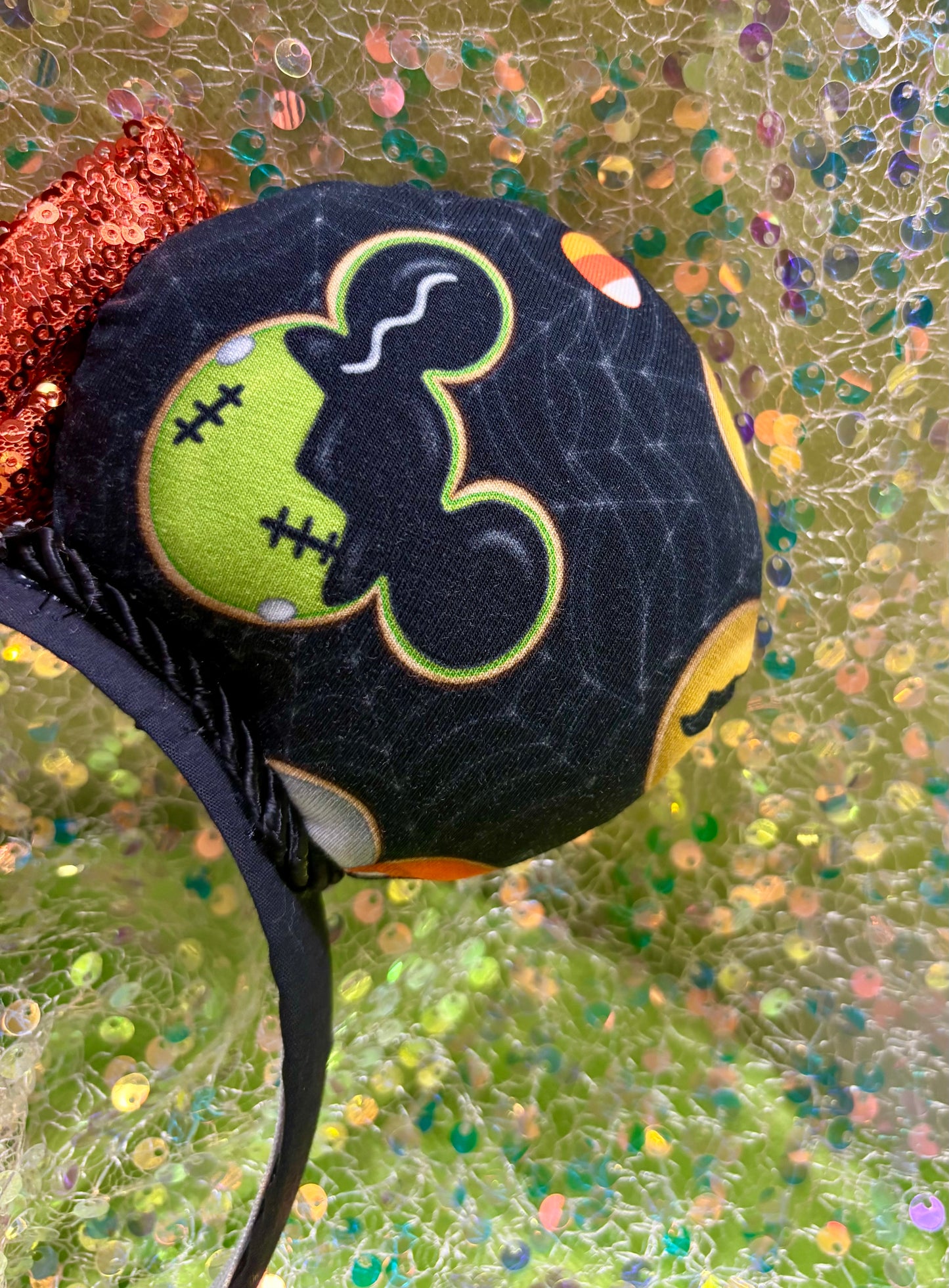 Not So Scary Mouse Ears | Halloween Treats Headband with Orange Sequin Bow