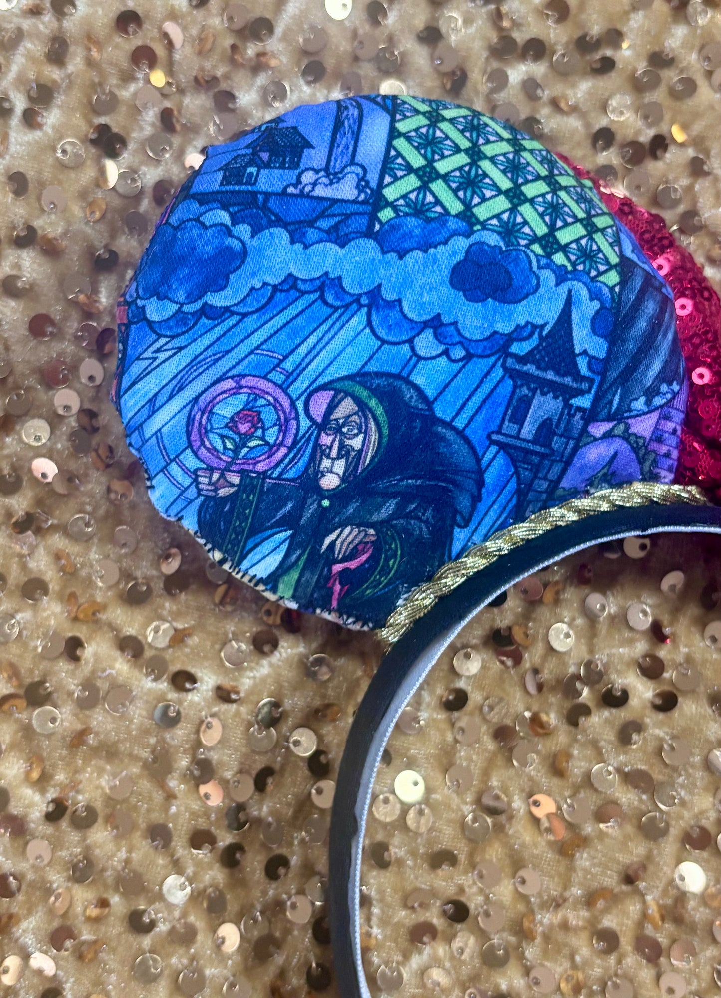 Beauty and the Beast Stained Glass Mouse Ears – Belle Handmade Disney Headband