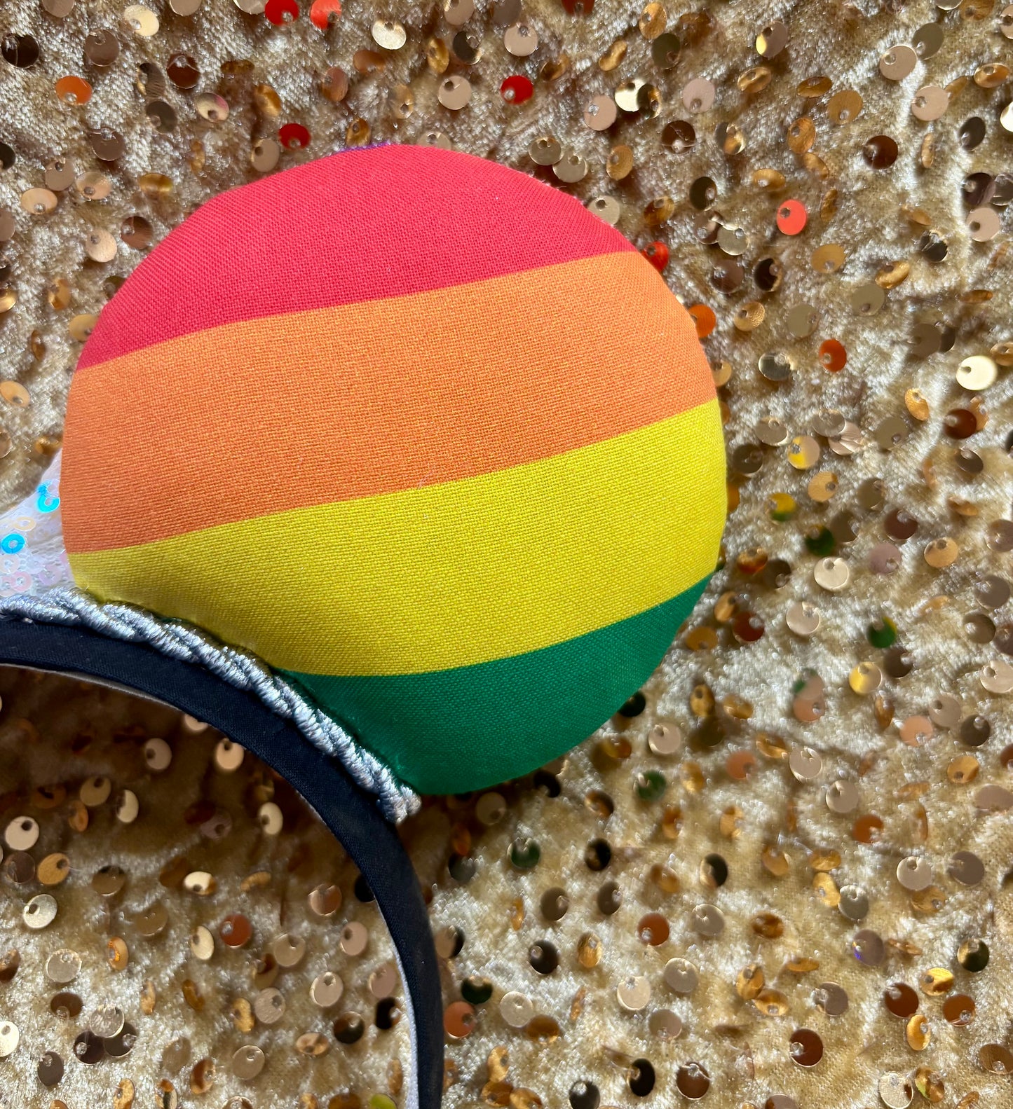 Rainbow Pride Mouse Ears | LGBTQ+ Silver Trim & Iridescent Sequin Bow Headband