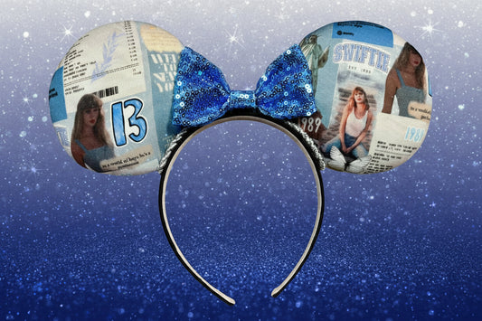 Welcome 2 N.Y. Mouse Ears | Handmade Taylor-Inspired Disney Headband with Light Blue Sequin Bow