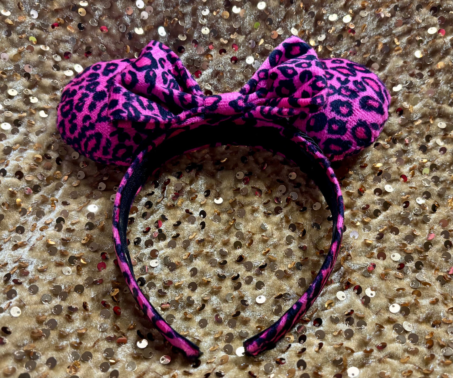 Pink Leopard Mouse Ears Headband | Animal Print Disney Ears | Handmade & Ready to Ship