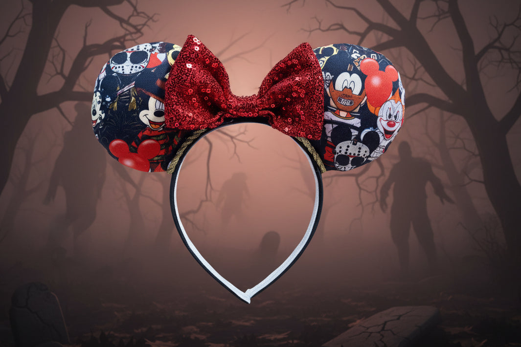 Horror Toons Mouse Ears - Halloween Villain Theme Park Headband