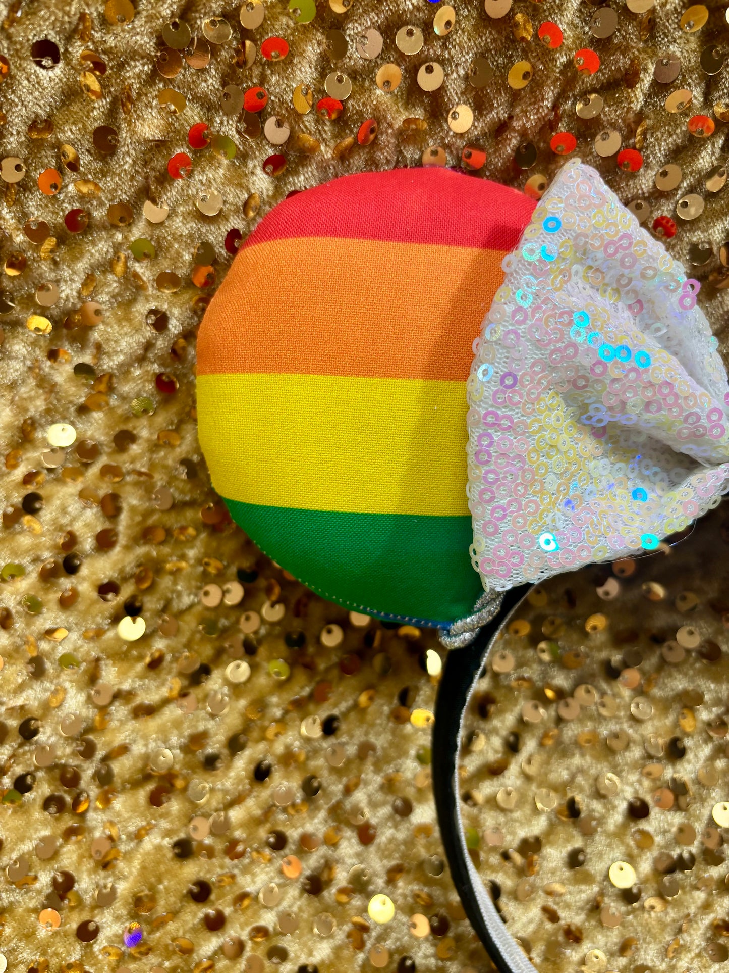 Rainbow Pride Mouse Ears | LGBTQ+ Silver Trim & Iridescent Sequin Bow Headband