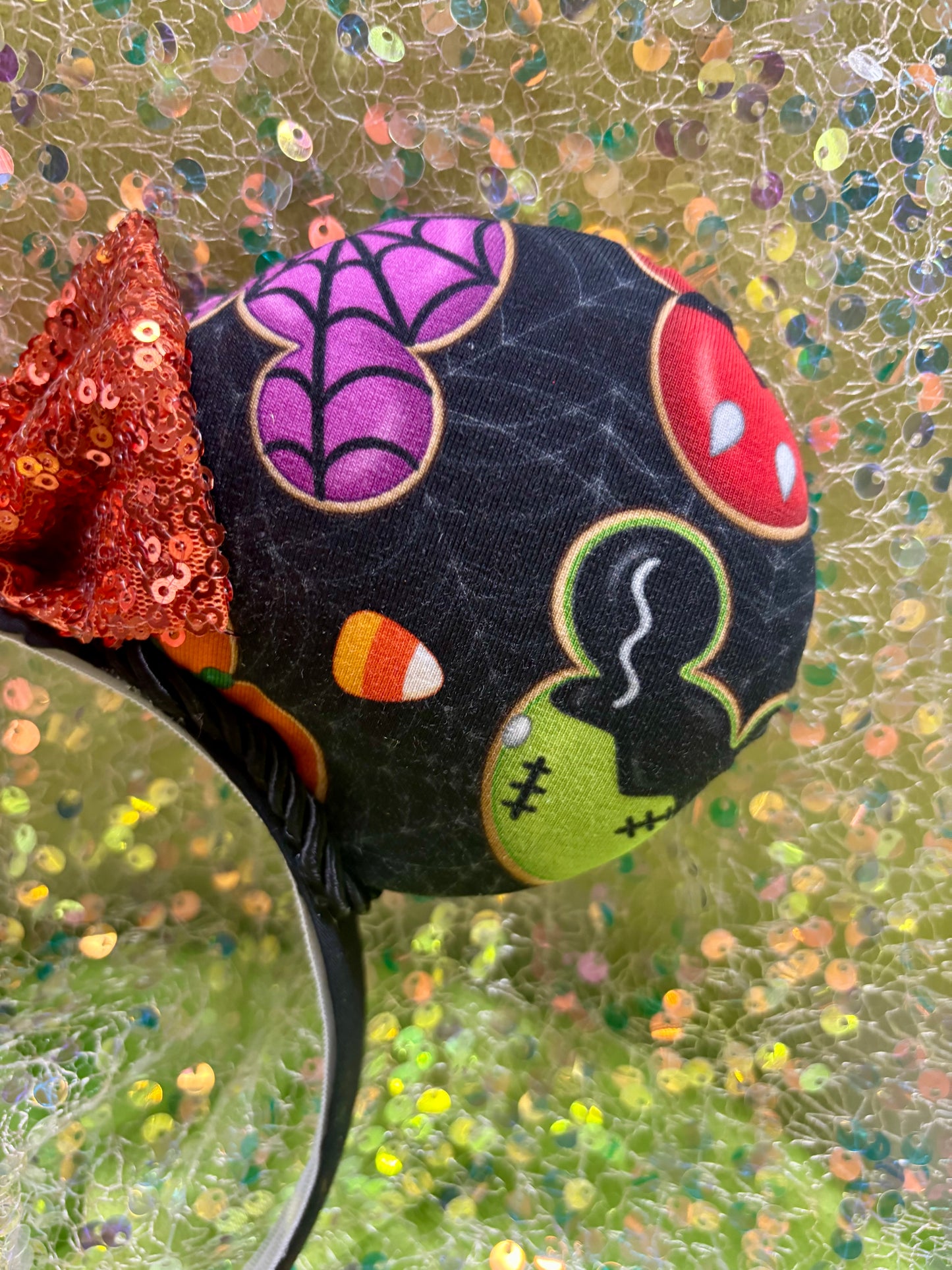 Not So Scary Mouse Ears | Halloween Treats Headband with Orange Sequin Bow