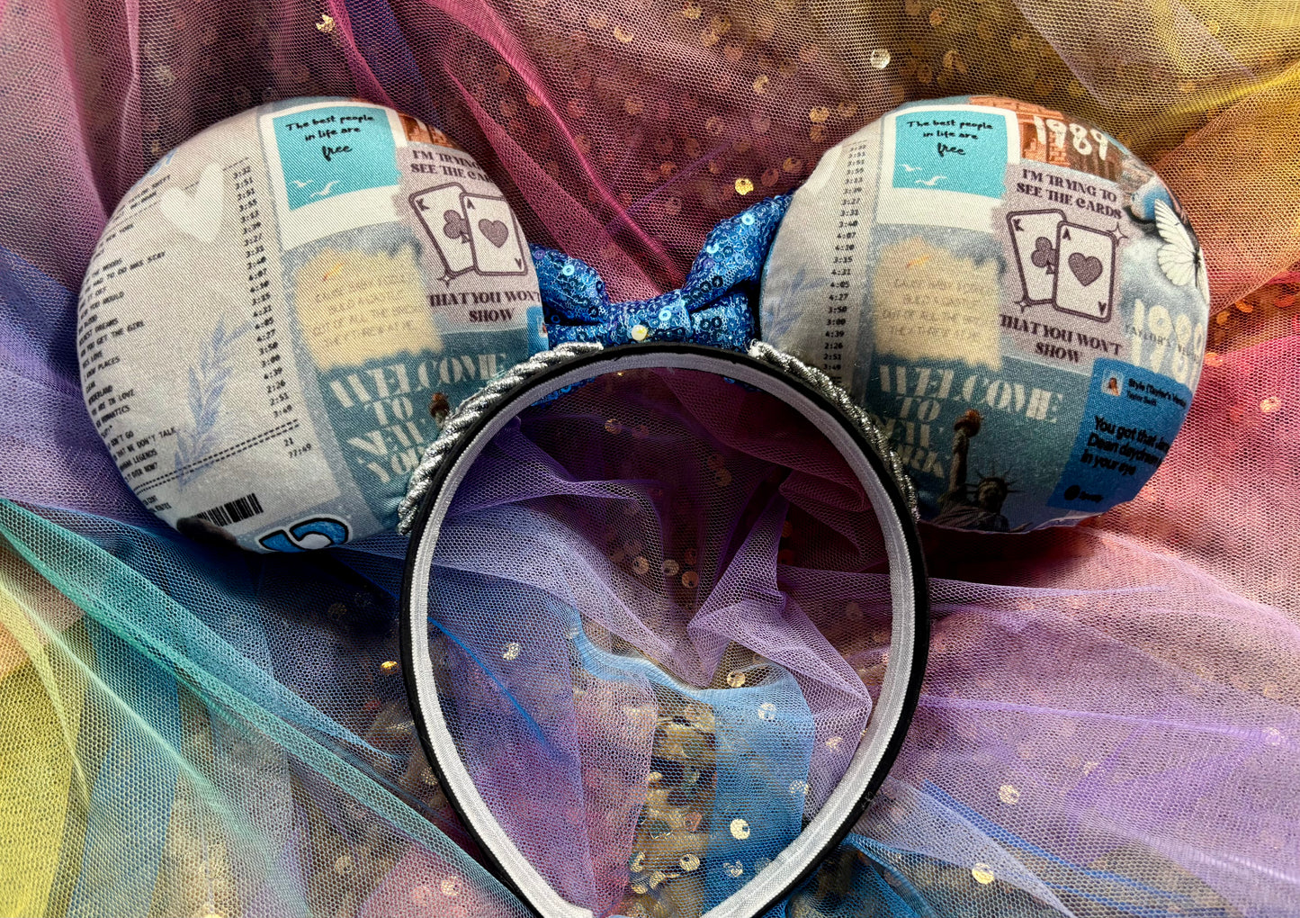 Welcome 2 N.Y. Mouse Ears | Handmade Taylor-Inspired Disney Headband with Light Blue Sequin Bow