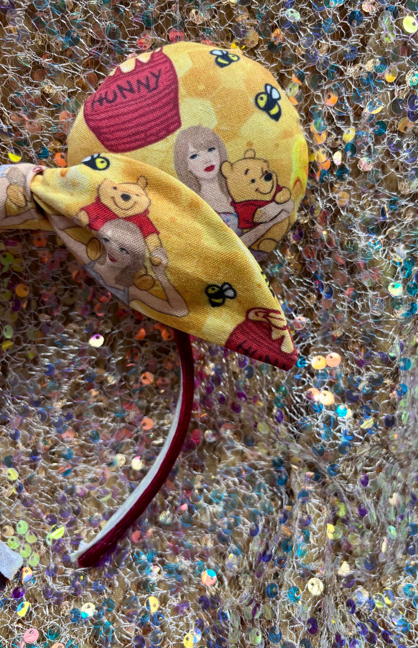 Honey Pooh Twisted Bow Mouse Ears – Handmade Disney-Inspired Headband