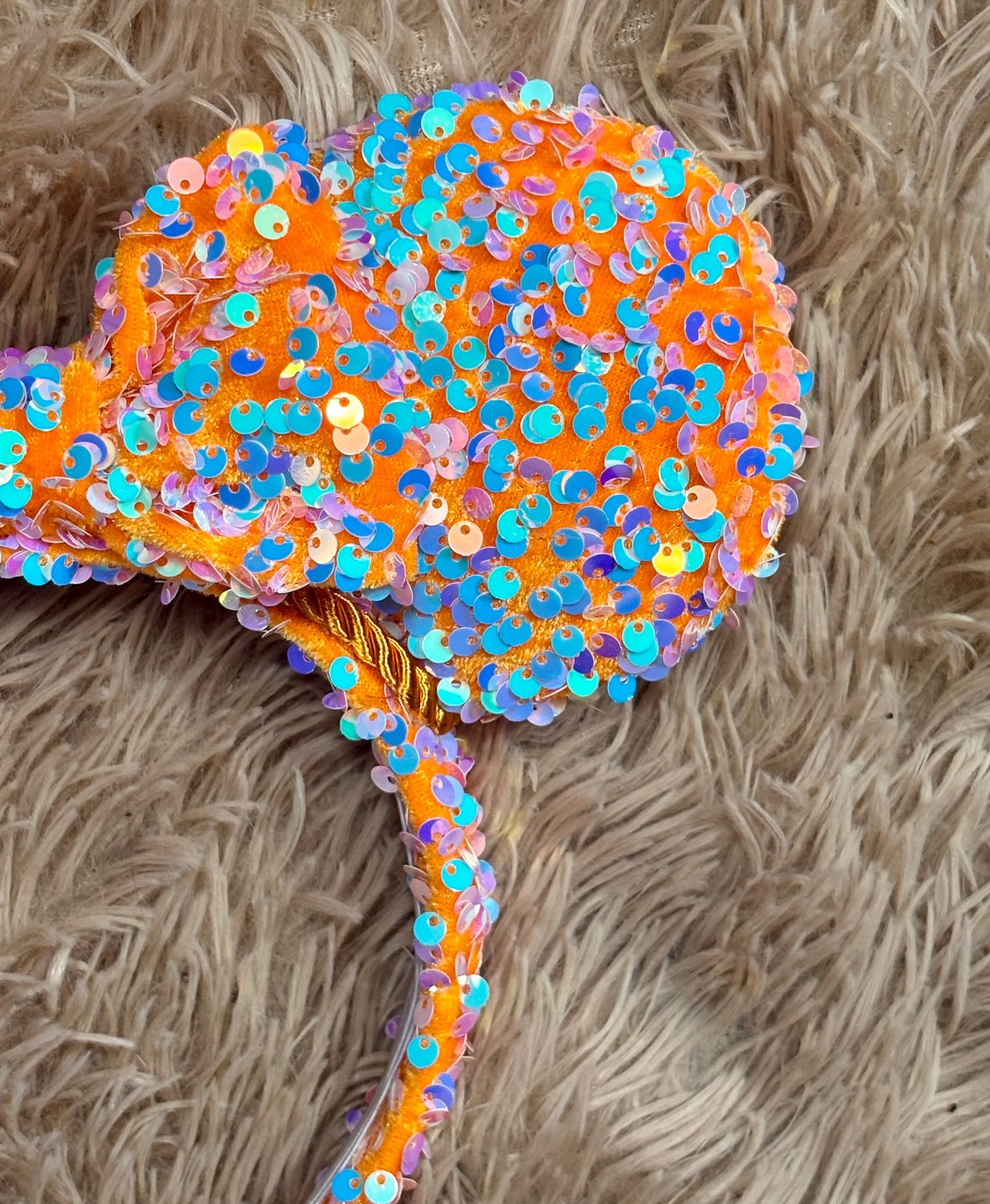 Orange Iridescent Sequin Ear Headband – Handmade