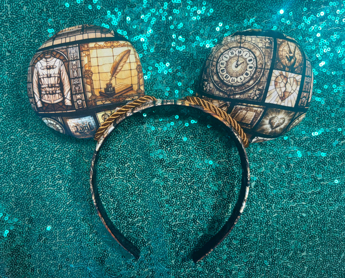 Shades of Greige Mouse Ears | Handmade Neutral Disney Headband with Sequin Bow