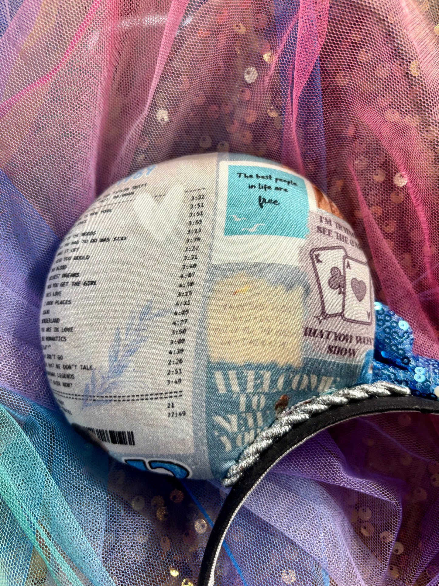 Welcome 2 N.Y. Mouse Ears | Handmade Taylor-Inspired Disney Headband with Light Blue Sequin Bow