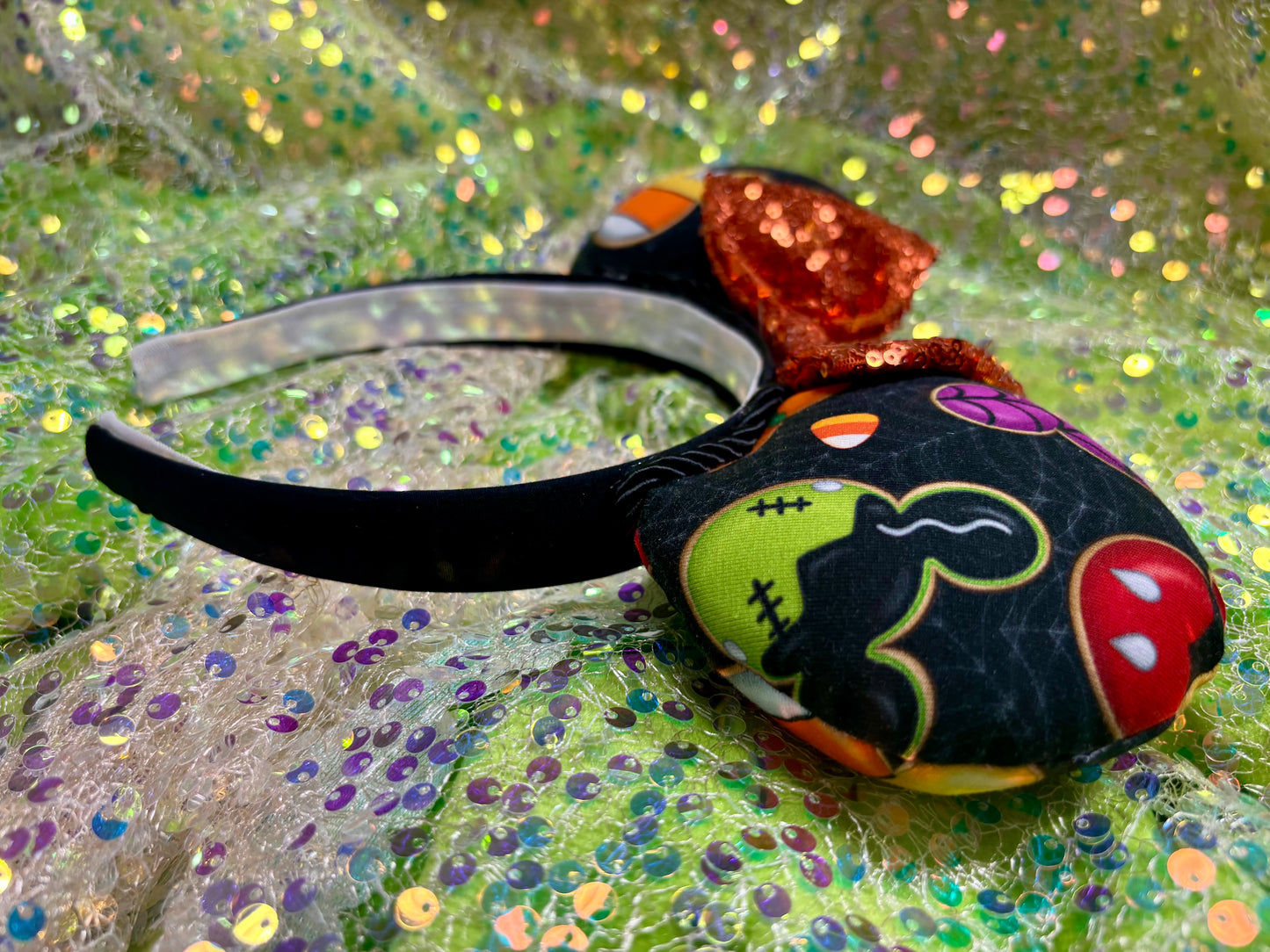 Not So Scary Mouse Ears | Halloween Treats Headband with Orange Sequin Bow