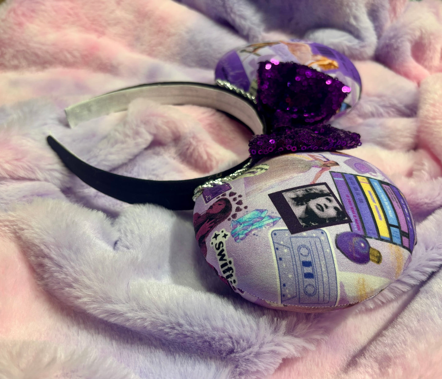 Castles Crumbling Mouse Ears | Handmade Taylor-Inspired Disney Headband with Purple Sequin Bow