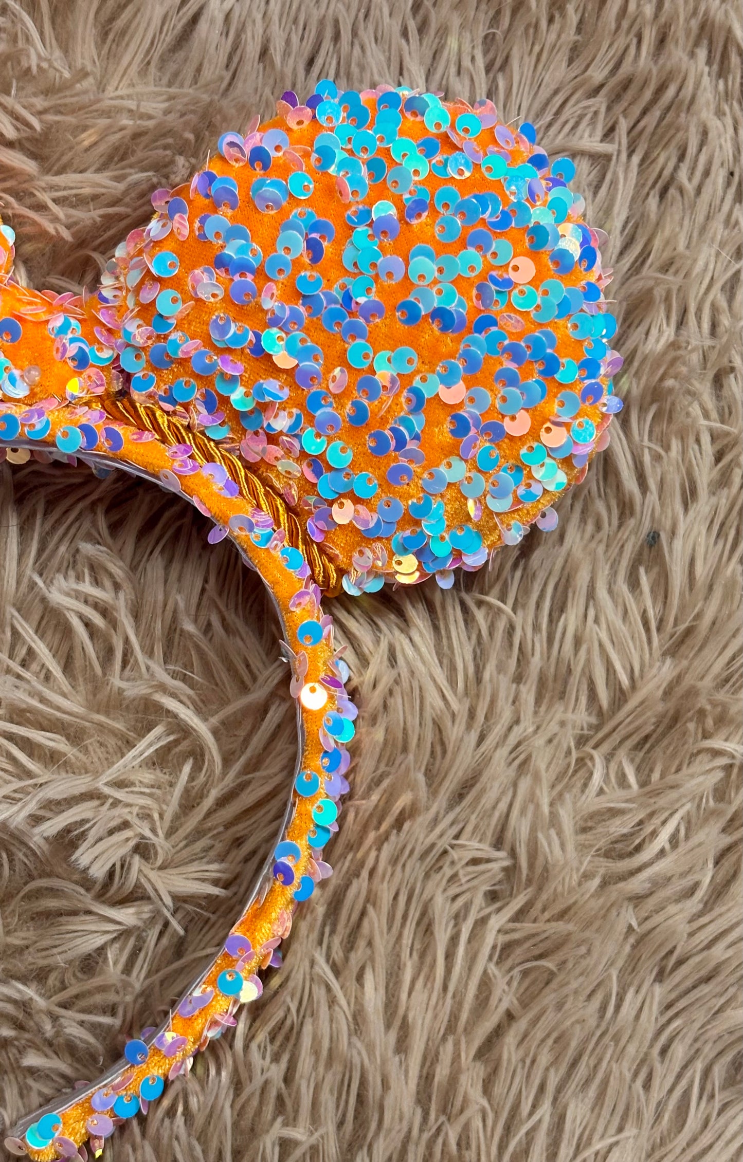 Orange Iridescent Sequin Ear Headband – Handmade