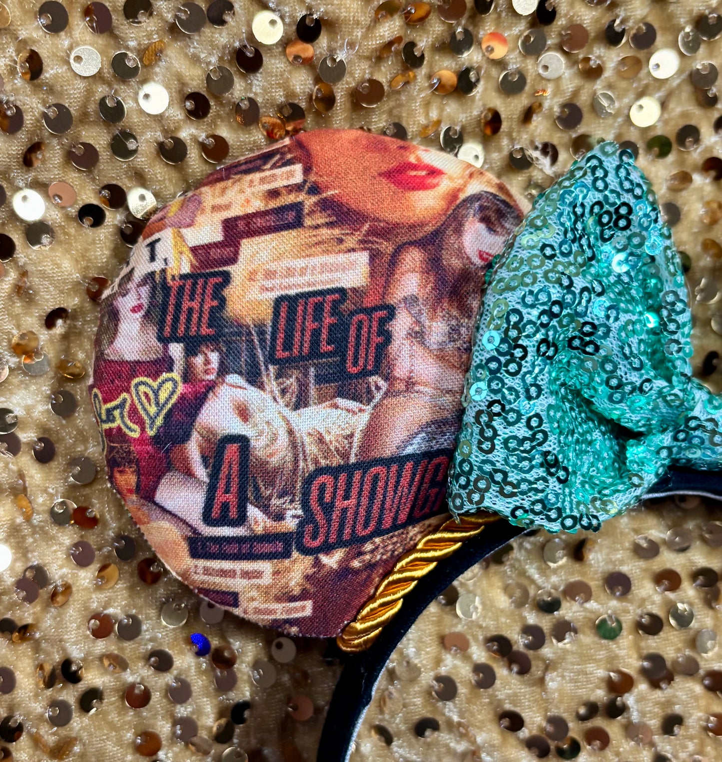 Showgirl Collage Mouse Ears | LOAS Inspired Orange Satin Bow Theme Park Headband