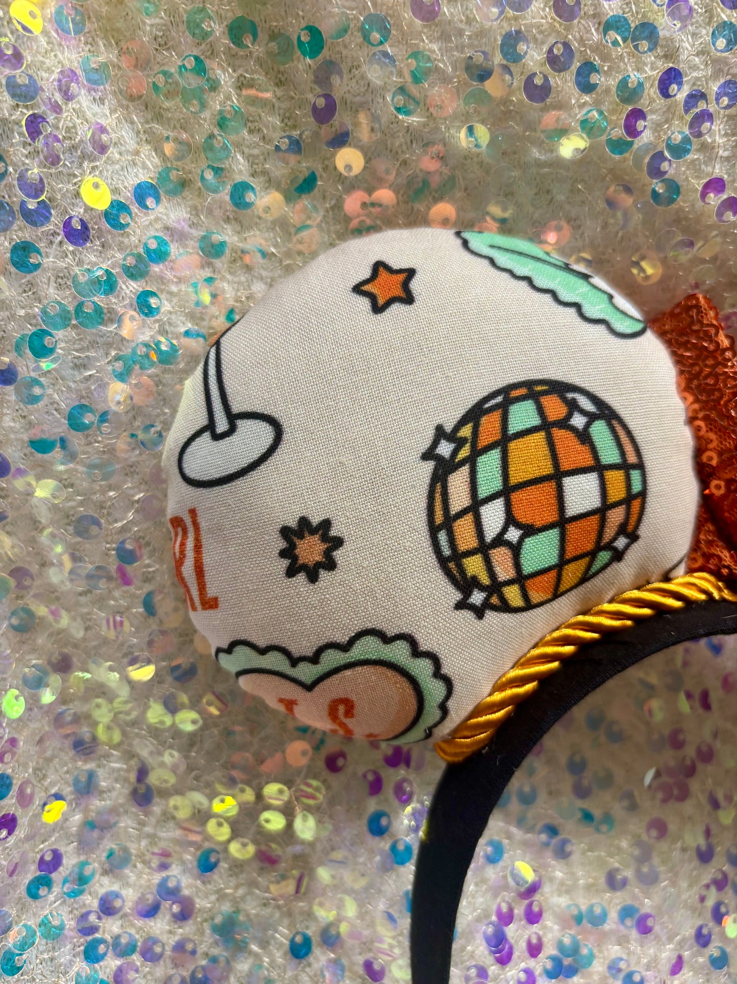 Showgirl Life Mouse Ears | LOAS Inspired Orange & Mint Collage Theme Park Headband