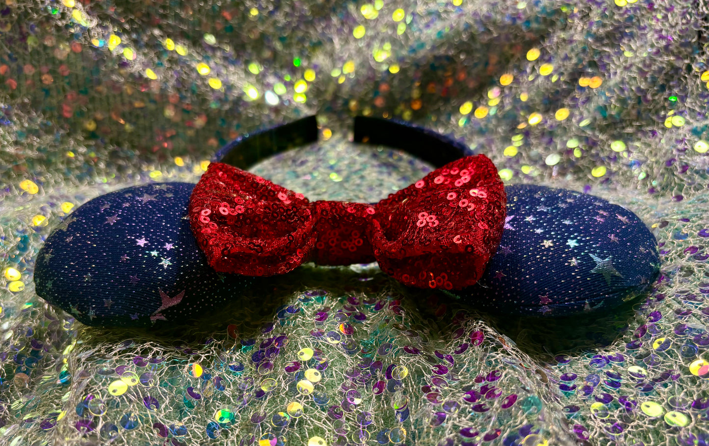 Sorcerer Mickey Inspired Mouse Ears | Galaxy Fabric & Gold Trim Theme Park Headband