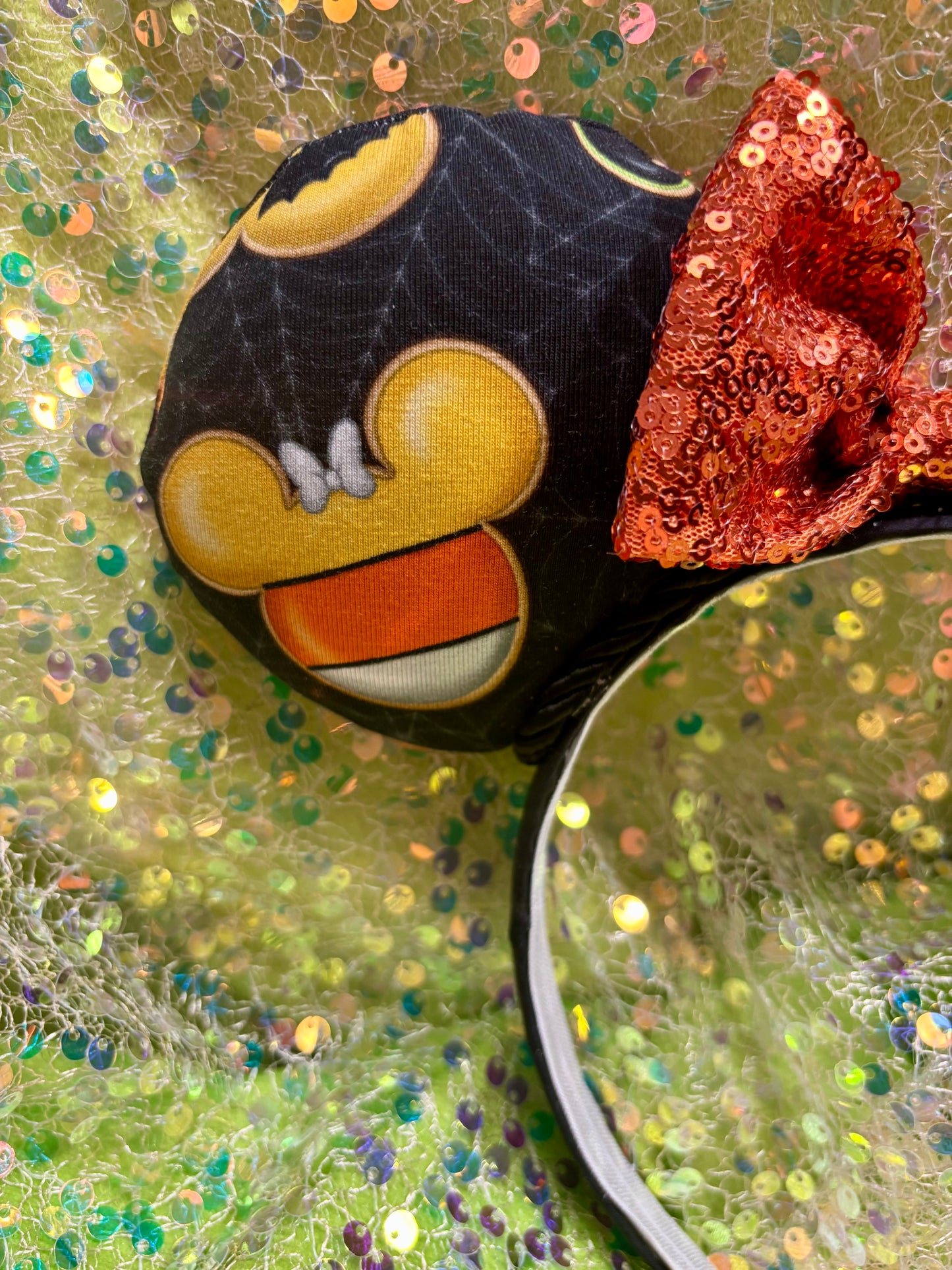 Not So Scary Mouse Ears | Halloween Treats Headband with Orange Sequin Bow