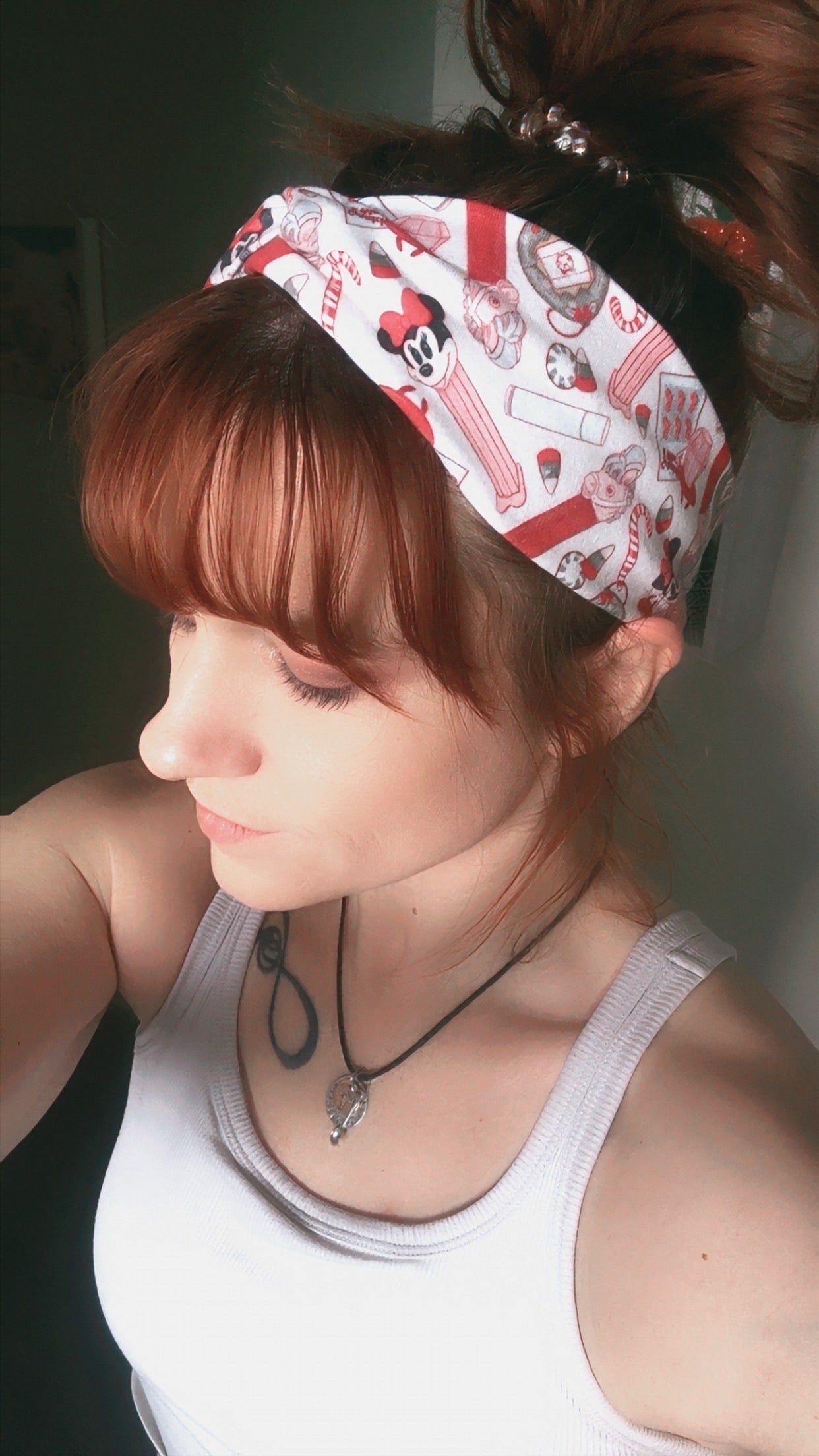 Model Tam wearing her Stocking Stuffers headband wrap. 