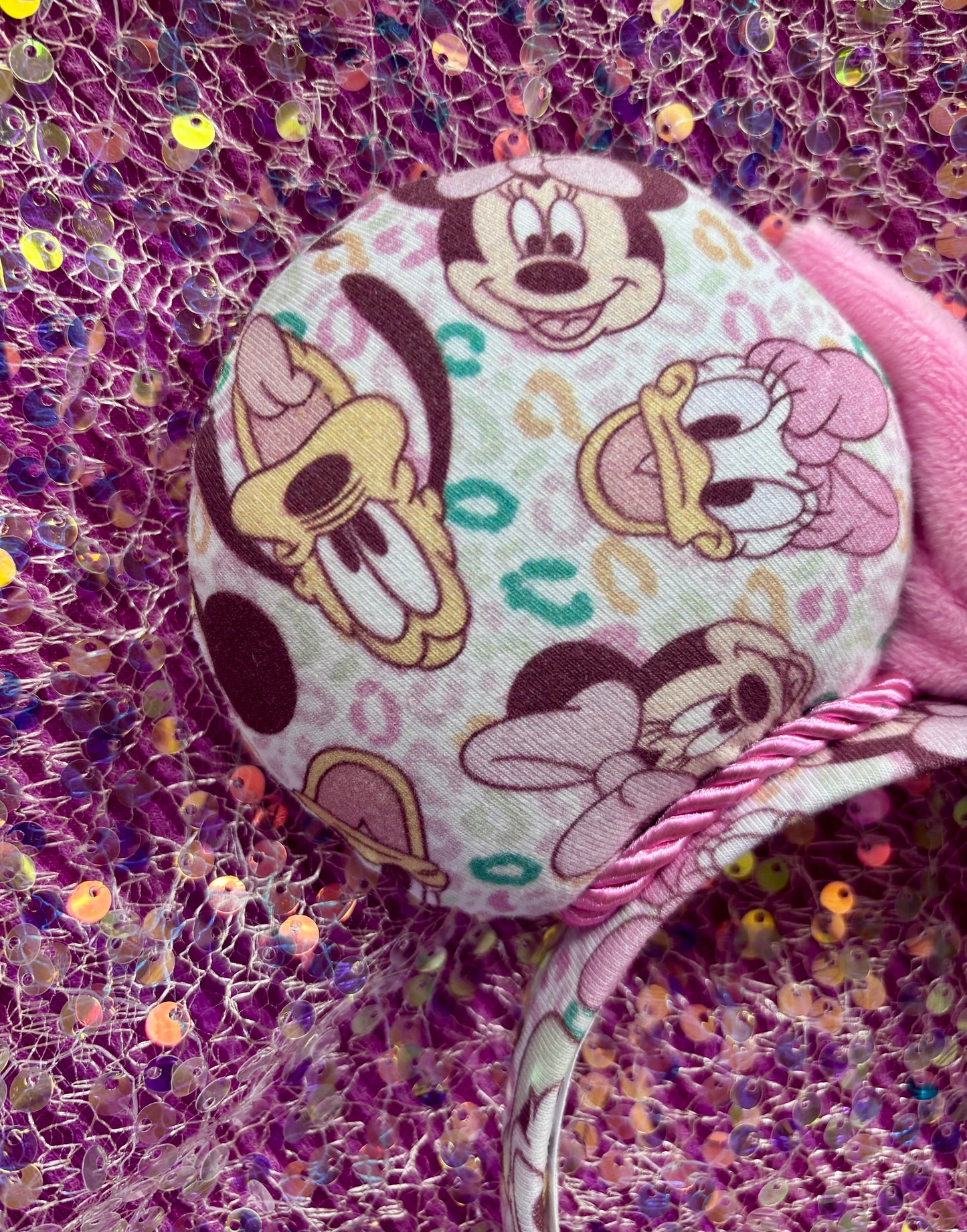 Leopard Print Mouse Ears | Handmade Headband with Pink Plush Bow