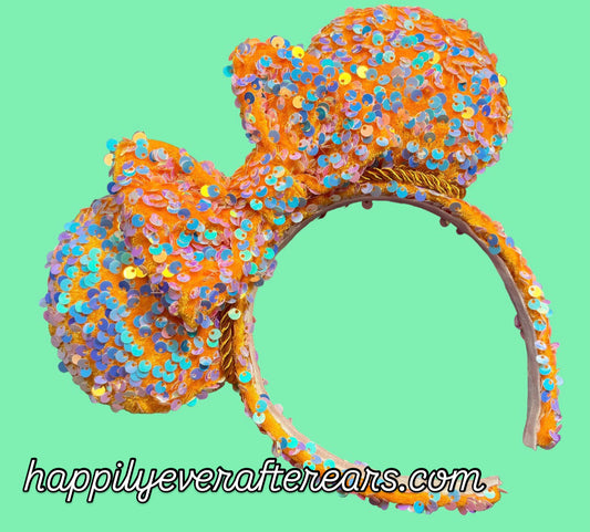 Orange Iridescent Sequin Ear Headband – Handmade