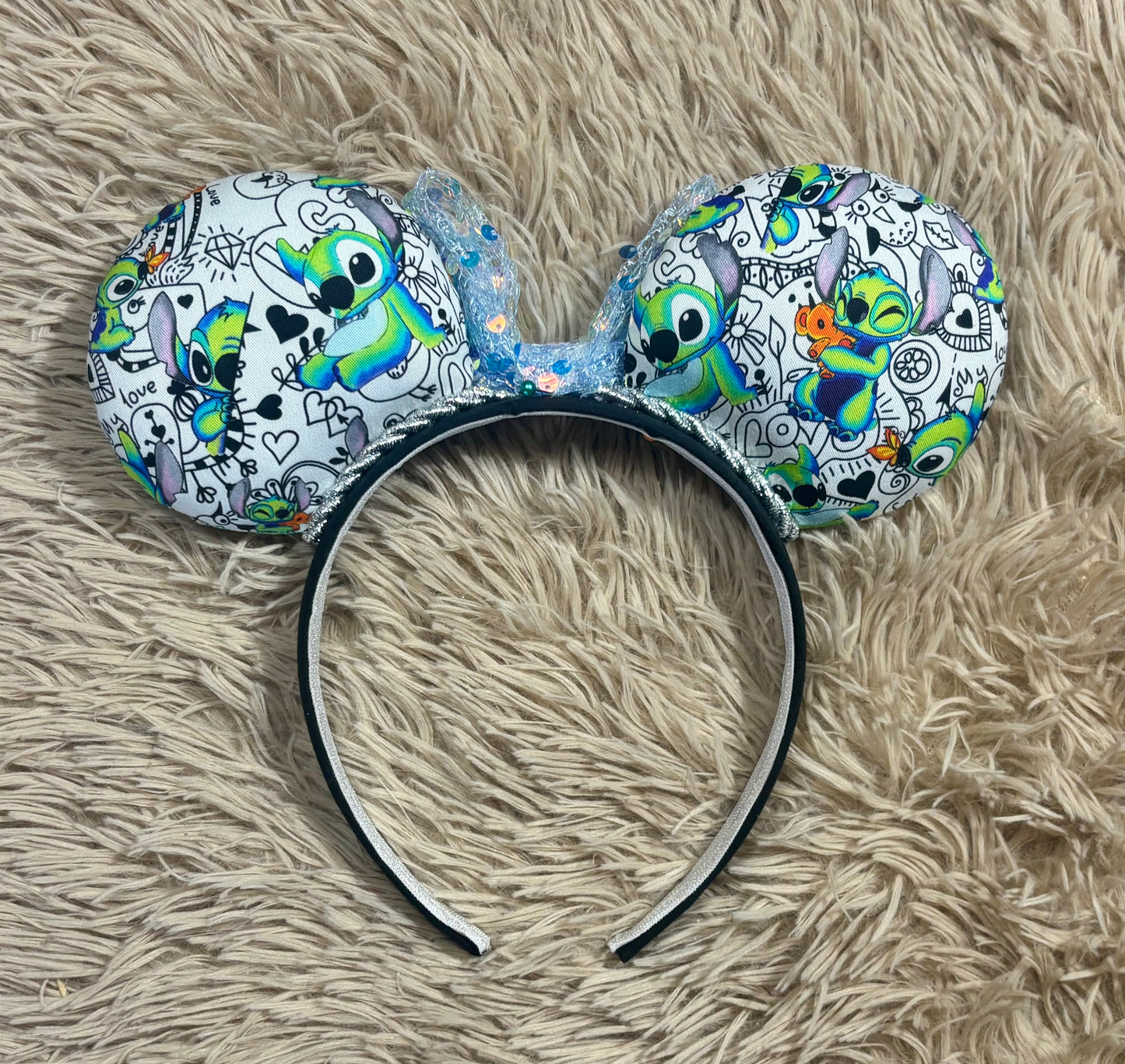 Neon Alien Ear Headband | Handmade Sequin Bow Headband