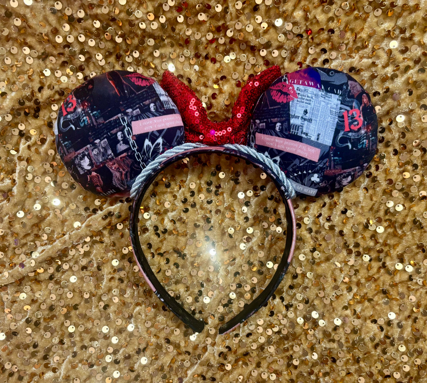 Getaway Car Mouse Ears – Taylor Swift Reputation Inspired Handmade Disney Headband | Red Sequin Bow