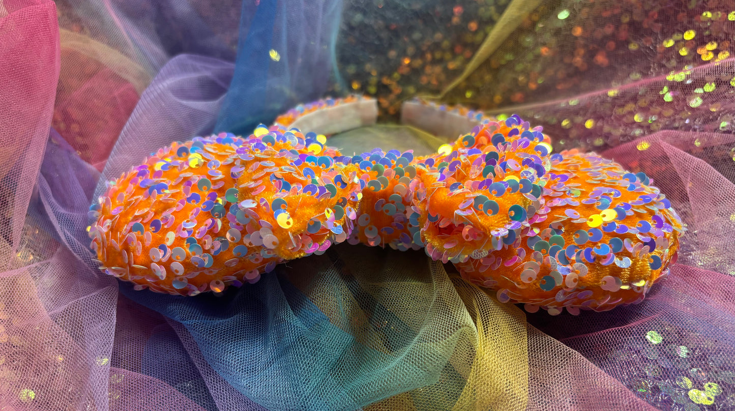 Orange Velvet & Mint Sequin Mouse Ears | Showgirl Era Deluxe Theme Park Headband