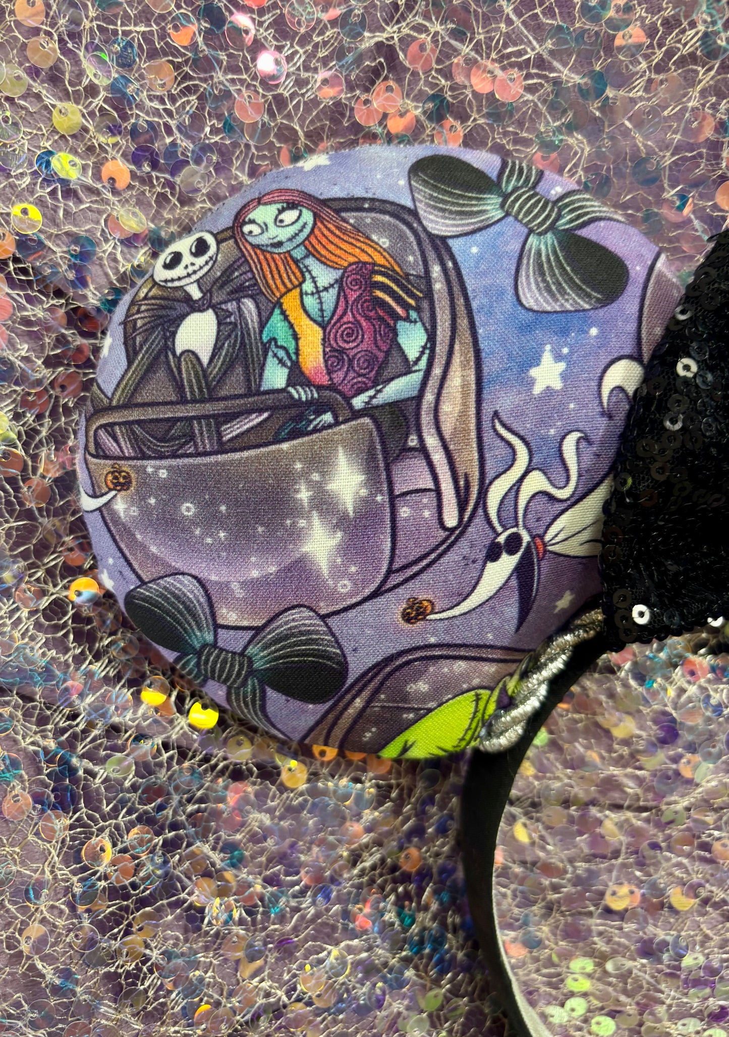 Nightmare Before Christmas x Haunted Mansion Mouse Ears – Handmade Disney Headband with Purple Velvet Bow