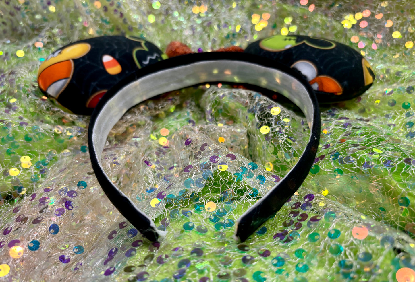 Not So Scary Mouse Ears | Halloween Treats Headband with Orange Sequin Bow