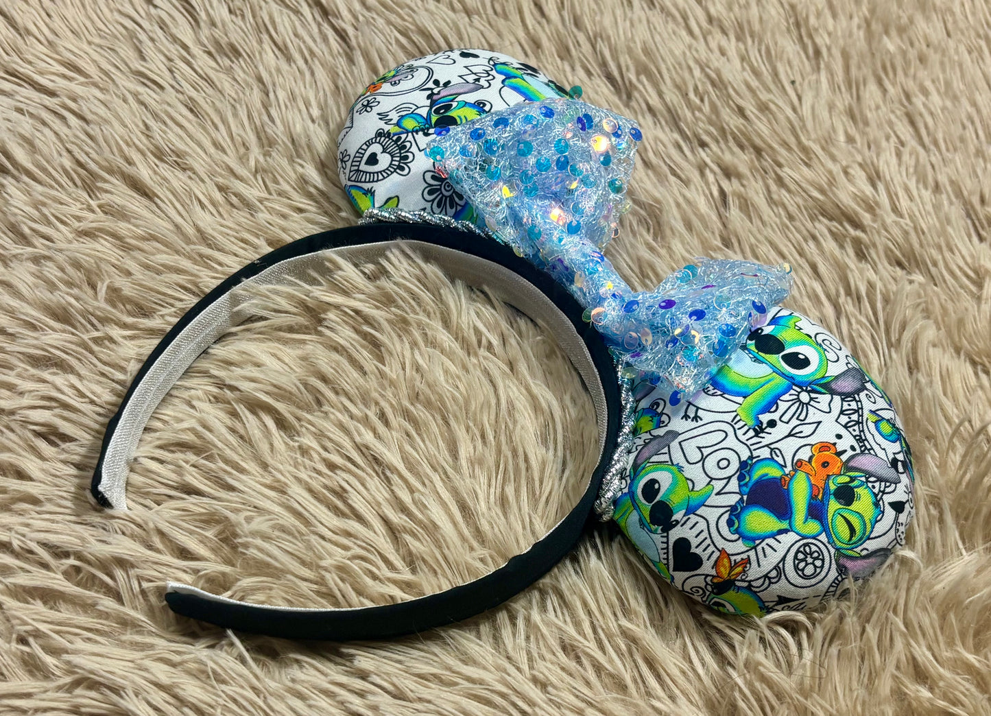 Neon Alien Ear Headband | Handmade Sequin Bow Headband