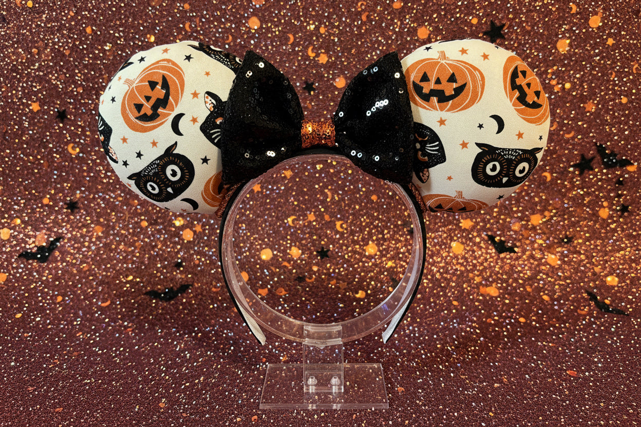 Halloween Mouse Ears – Spooky Cats & Pumpkins Handmade Disney Headband