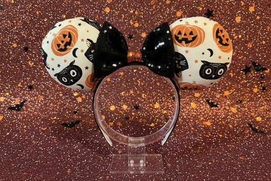 Halloween Mouse Ears – Spooky Cats & Pumpkins Handmade Disney Headband