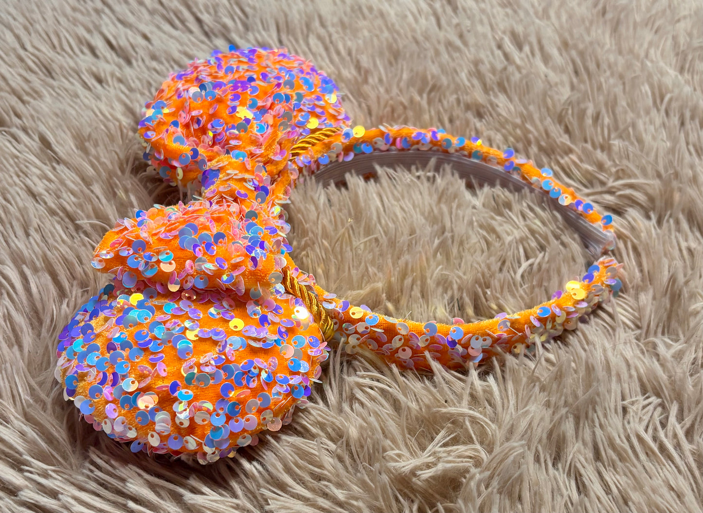 Orange Iridescent Sequin Ear Headband – Handmade