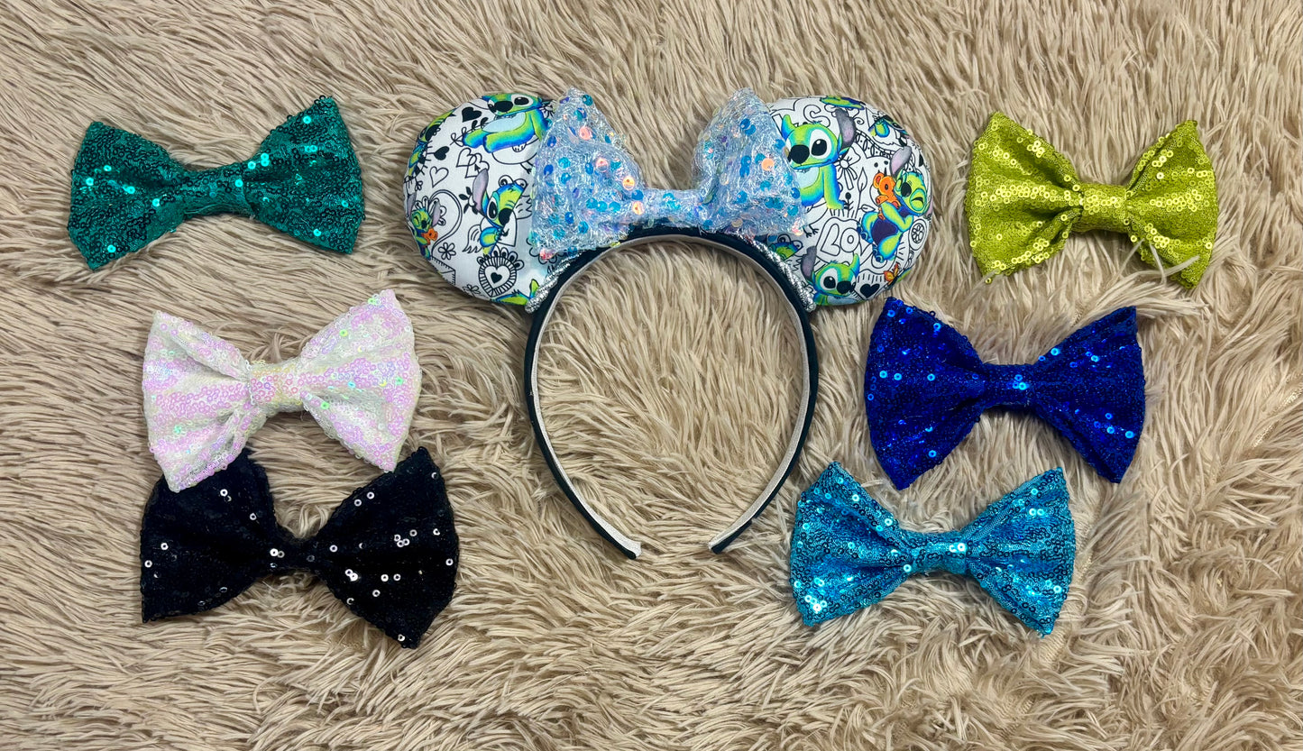 Neon Alien Ear Headband | Handmade Sequin Bow Headband