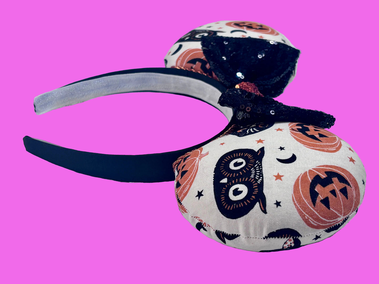 View of the headband and ears from a side view. Handmade and ready to ship.