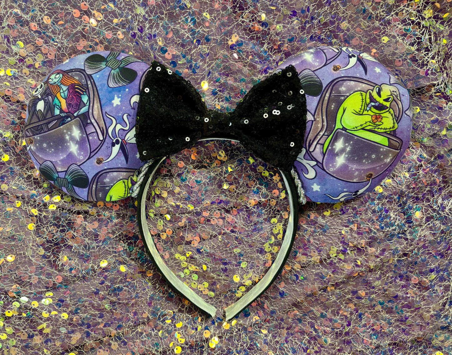 Nightmare Before Christmas x Haunted Mansion Mouse Ears – Handmade Disney Headband with Purple Velvet Bow