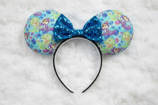 Chip & Dale Dino Mouse Ears – Handmade Disney-Inspired Headband with Purple Sequin Bow