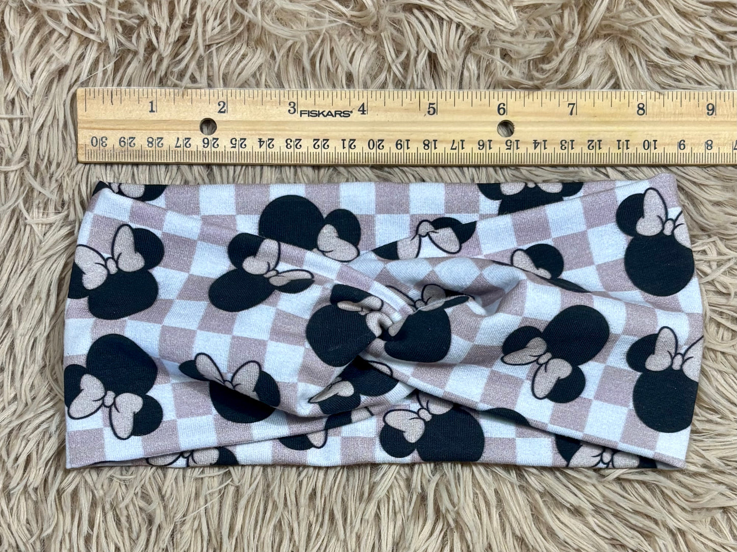Checkered Mouse Twisted Headwrap and Hairbow Bundle