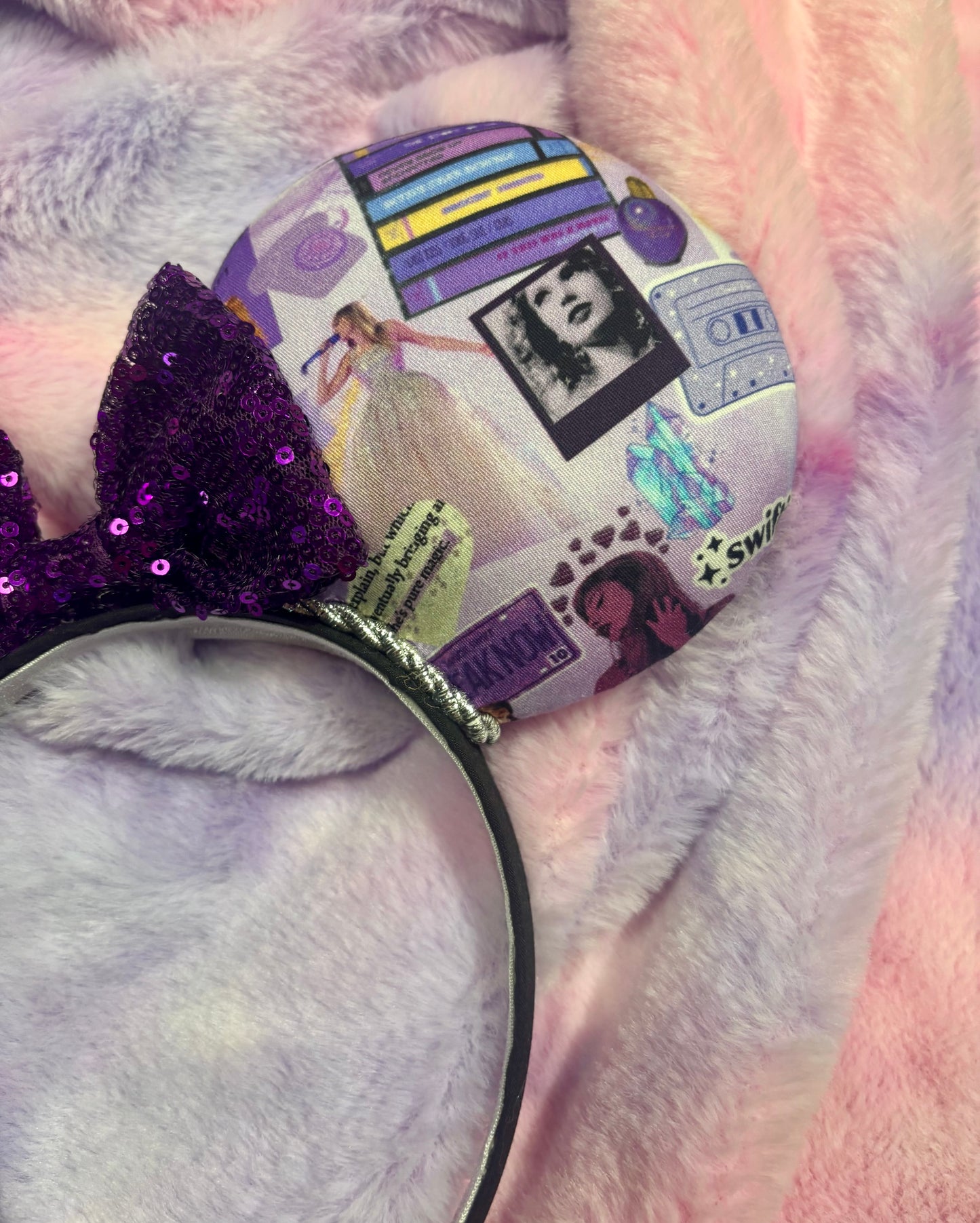 Castles Crumbling Mouse Ears | Handmade Taylor-Inspired Disney Headband with Purple Sequin Bow