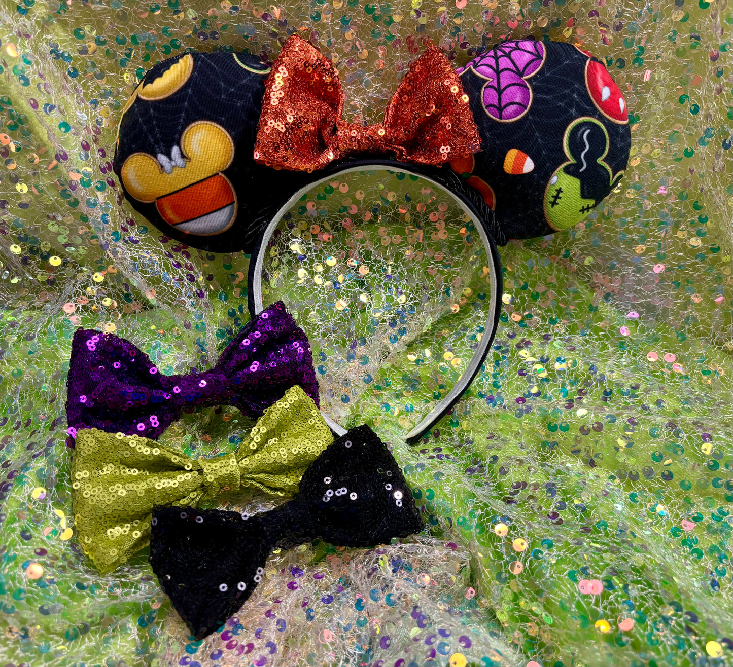 Not So Scary Mouse Ears | Halloween Treats Headband with Orange Sequin Bow
